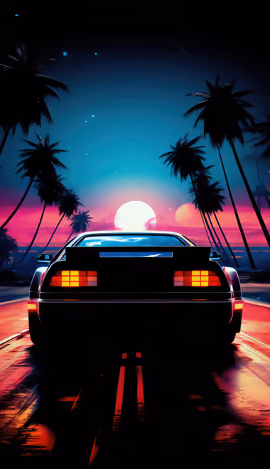 Highway Wallpapers for Xiaomi 17/17 Pro (1220x2608): DeLorean DMC-12, retro, neon, night