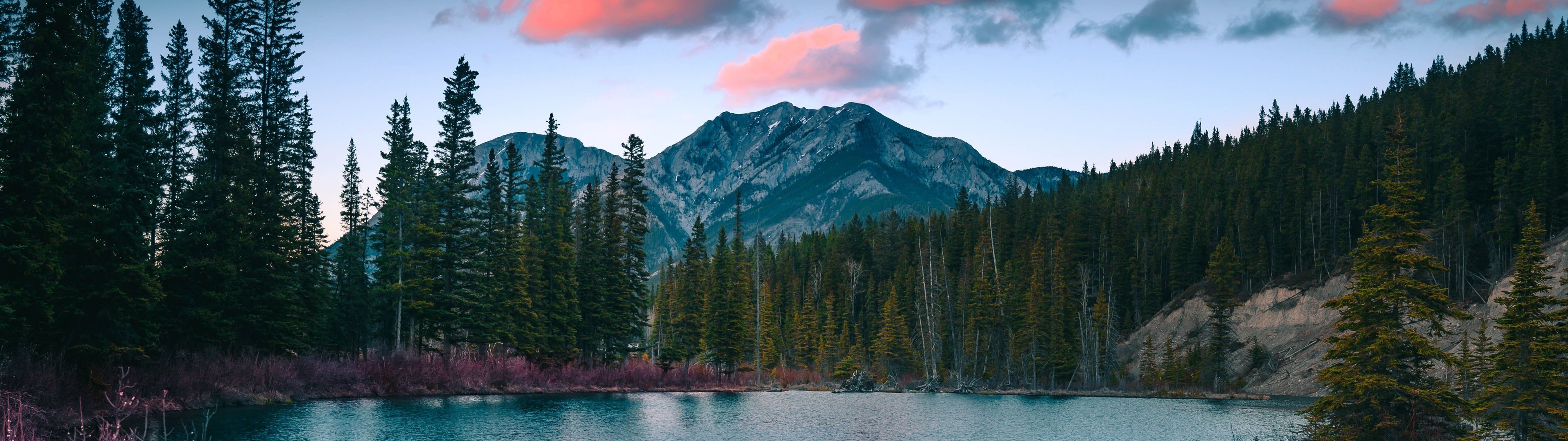 Mountain lake with pine trees - UltraWide 32:9 wallpapers in 3840x1080 resolution