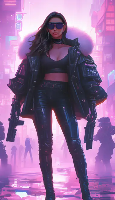 People wallpapers: cyberpunk, neon, woman, weapons