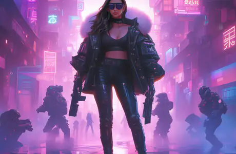 People wallpapers: cyberpunk, neon, woman, weapons