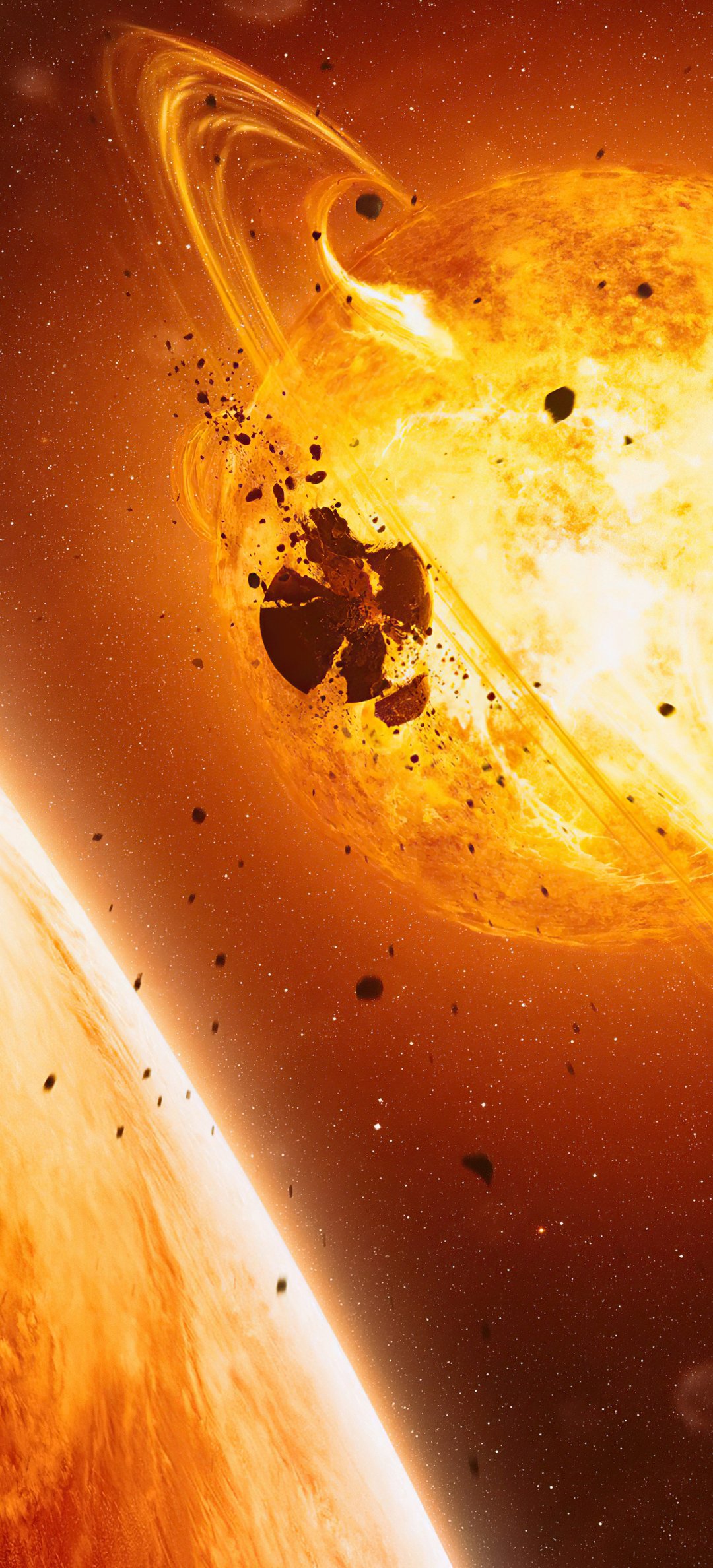 Explosive planetary collision in space - Wallpapers for Honor/Huawei in 1080x2376 resolution