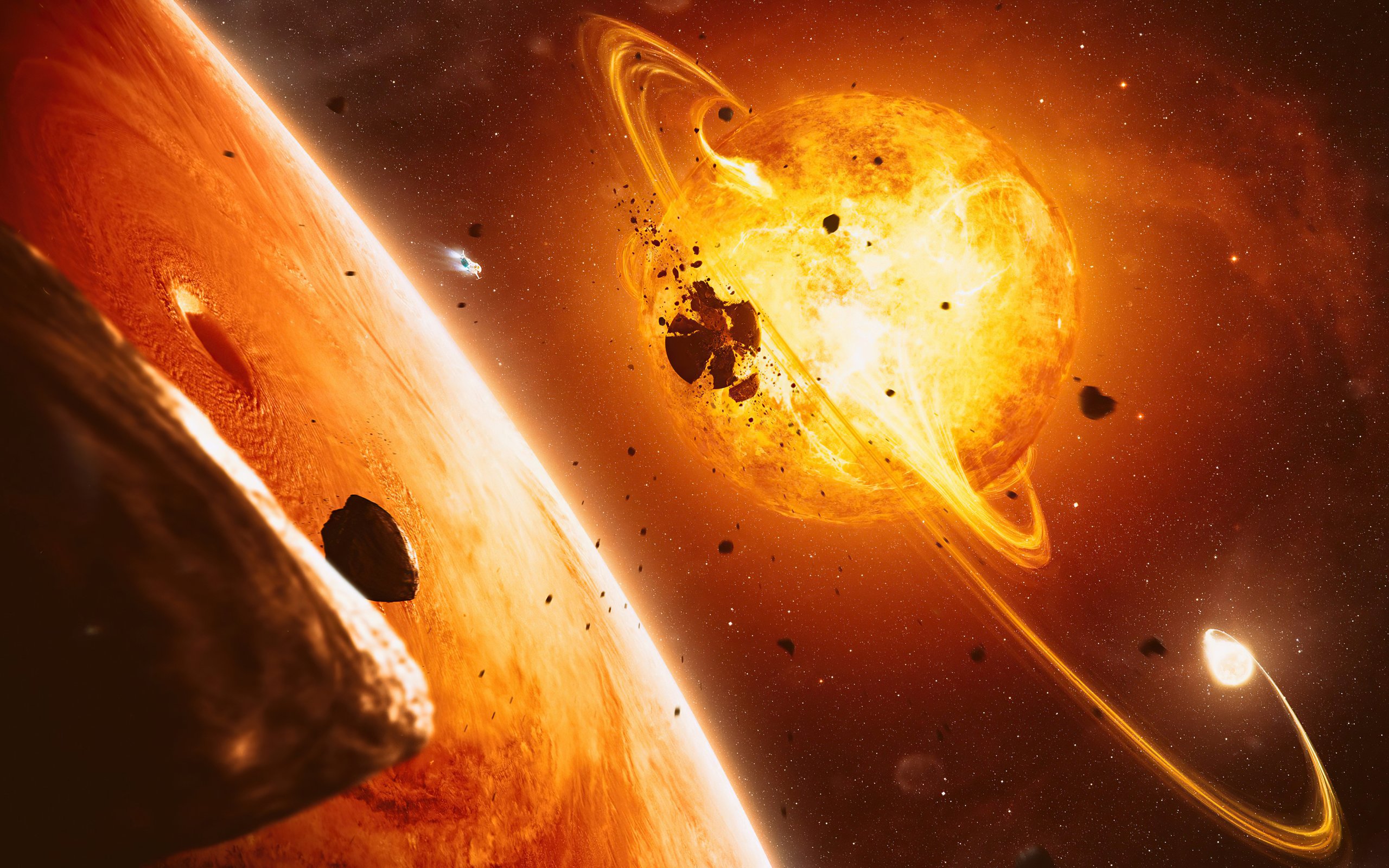 Explosive planetary collision in space - WQXGA and for Apple MacBook Air 13 wallpapers in 2560x1600 resolution