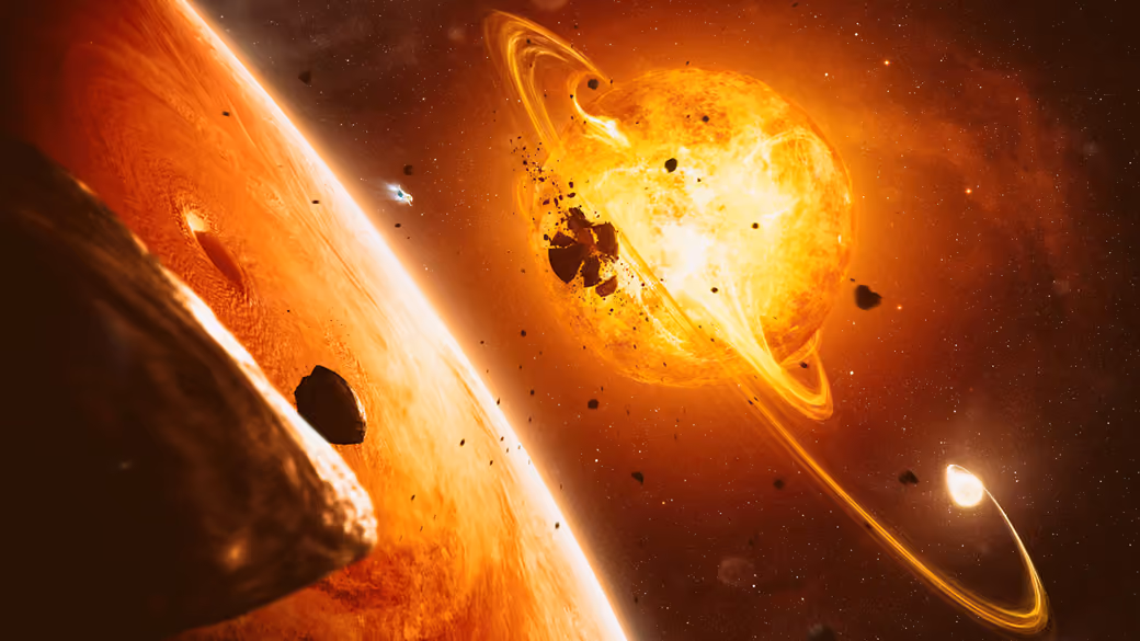 Explosive planetary collision in space - 5K2K UltraWide 21:9 wallpapers in 5120x2160 resolution