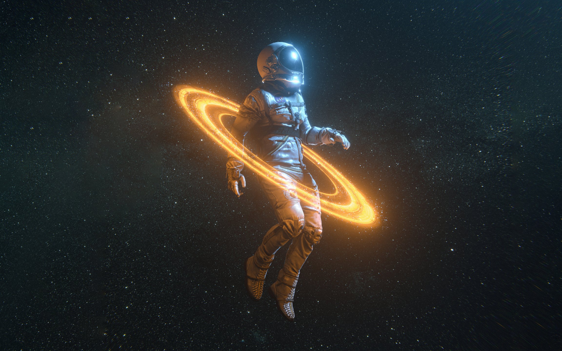 Astronaut surrounded by glowing ring in space - Wallpapers for Apple MacBook 12″ in 2304x1440 resolution