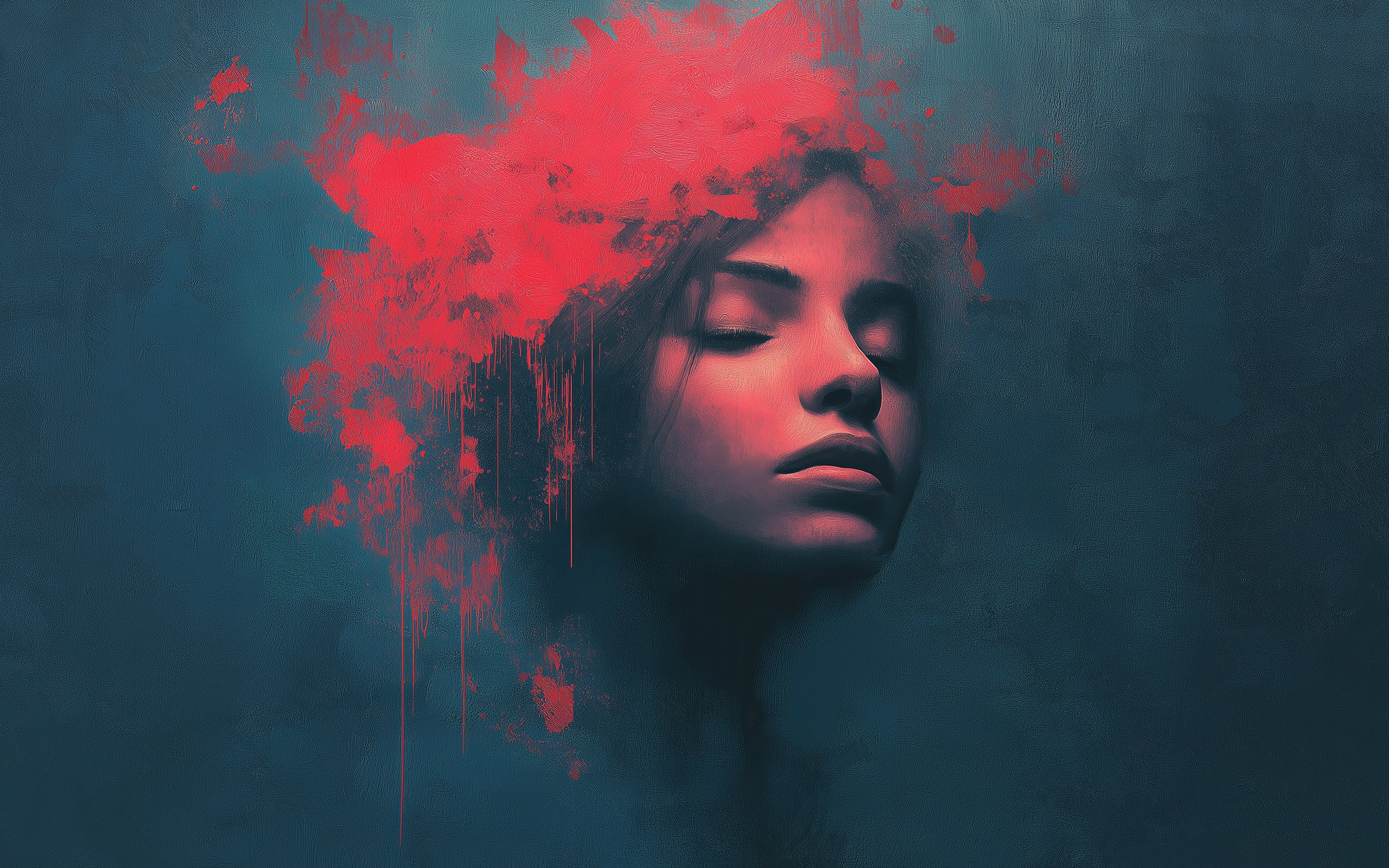 Womans face merged with red paint - Wallpapers for Apple MacBook 15″ in 2880x1800 resolution
