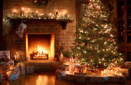 Celebrations wallpapers: christmas tree, fireplace, living room, gift