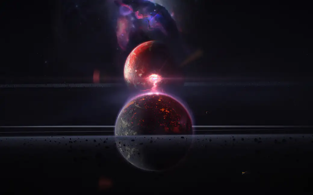 Collision of two planets in space — desktop and phone wallpaper, free download
