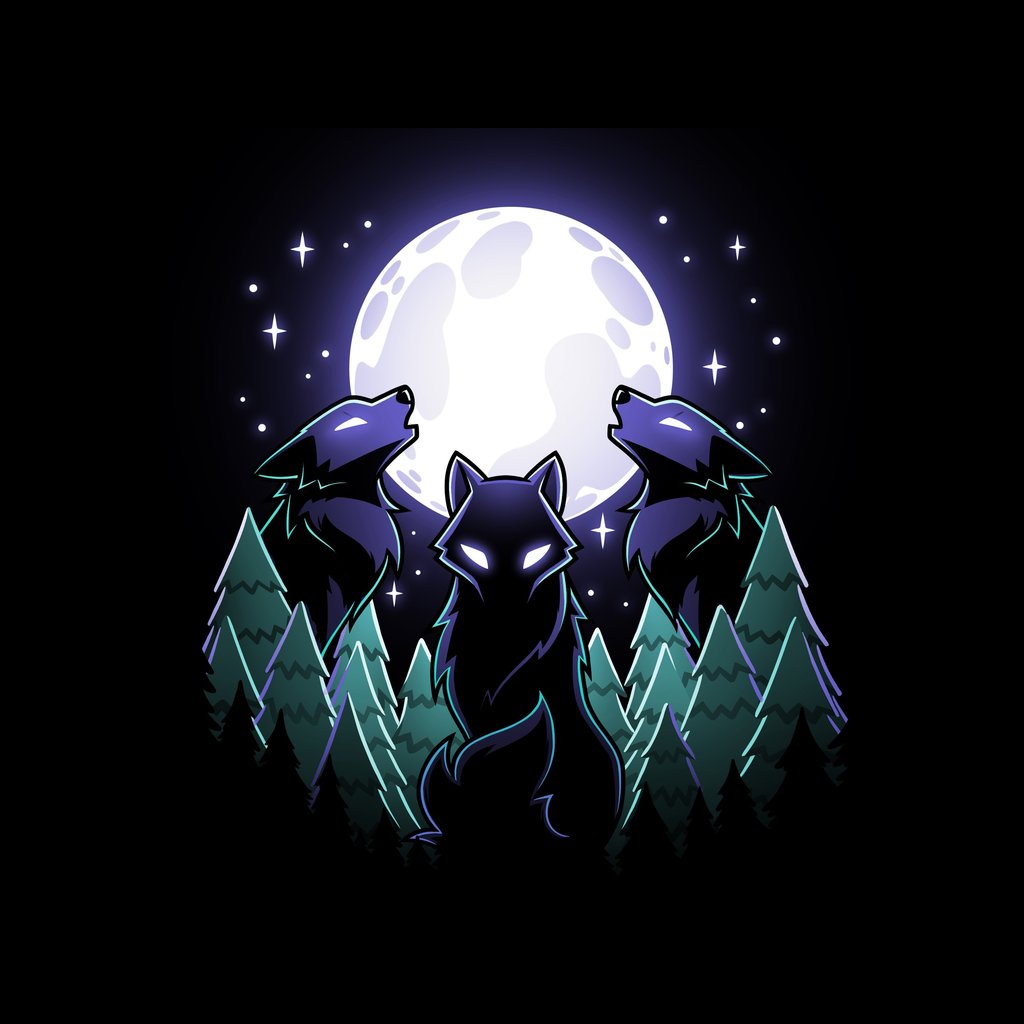 Three wolves howling under full moon - Wallpapers for Apple iPad 1 in 1024x1024 resolution