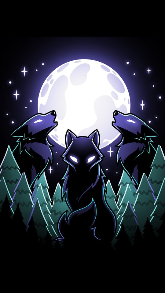 Three wolves howling under full moon - Wallpapers for Samsung, HTC, Sony in 540x960 resolution