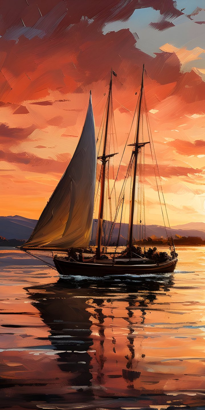 Sailboat at sunset - Wallpapers for Samsung Galaxy A03s, Xiaomi Redmi 7A, POCO C3 in 720x1440 resolution