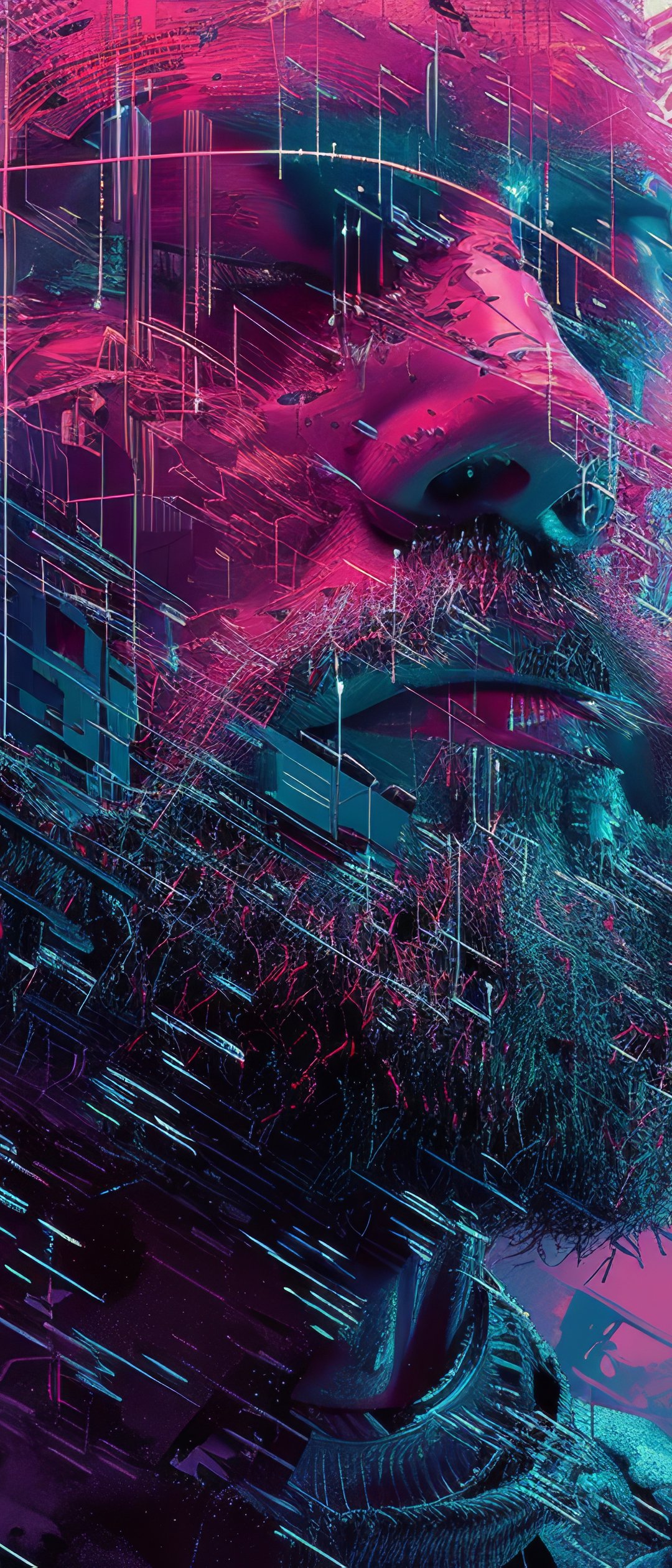 Glitch with a mans face - Wallpapers for Samsung Galaxy Z Flip7, Sony Xperia 5 II/5 III/5 V/10 IV/10 V, Xiaomi Mix Fold 3 in 1080x2520 resolution