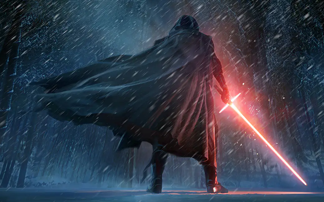 Kylo Ren holding red lightsaber — desktop and phone wallpaper, free download