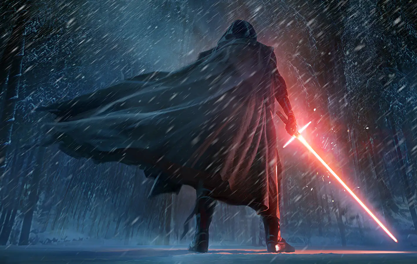 Kylo Ren holding red lightsaber — desktop and phone wallpaper, free download
