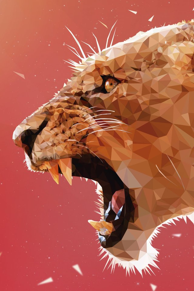 Львица рычит в стиле low poly - Обои для iPhone 4/4S в разрешении 640x960