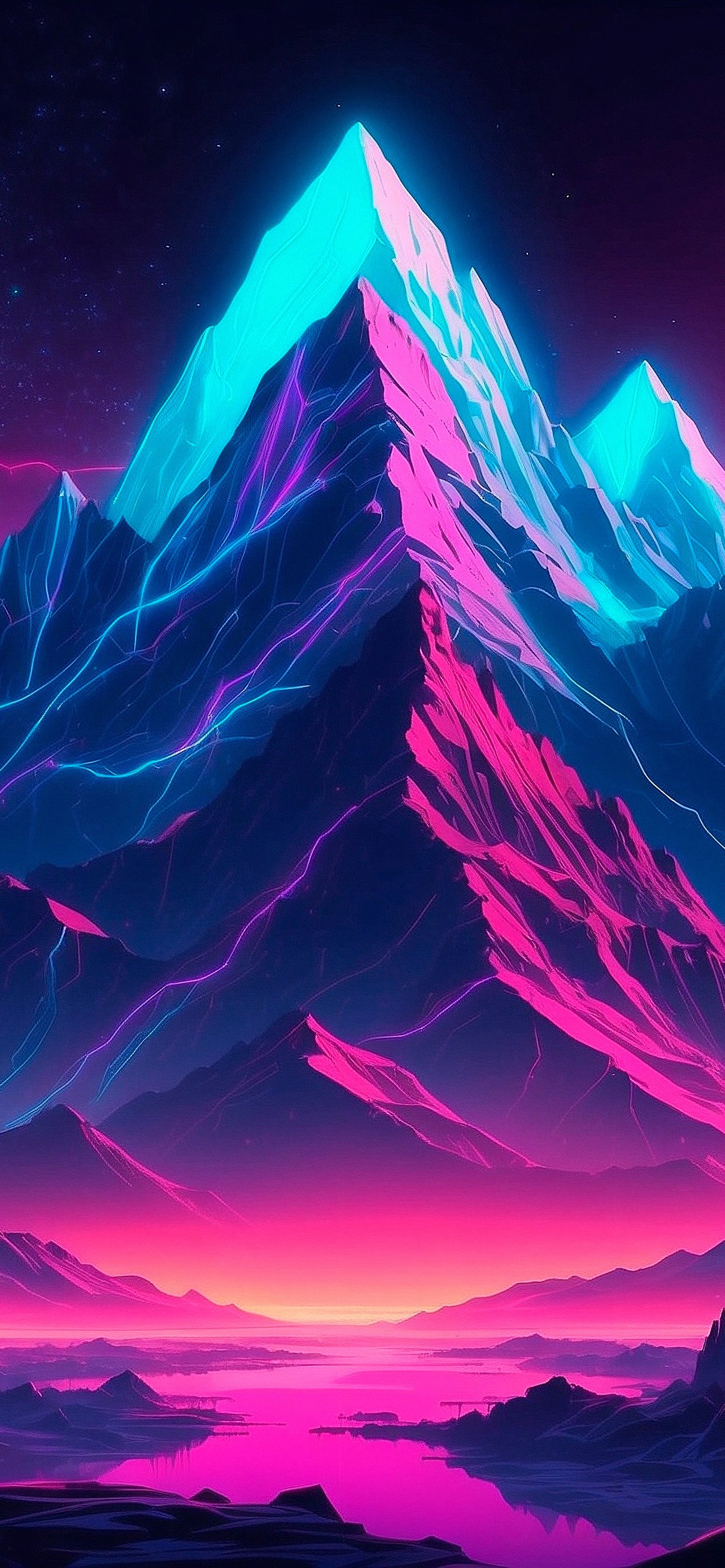 Neon Mountain Peaks under Vibrant Sky - Wallpapers for iPhone 13 Pro Max/12 Pro Max/14 Plus in 1284x2778 resolution