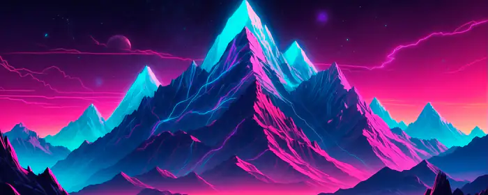 UltraWide 32:9 обои (5120x1440): горы, неон, небо, ночь