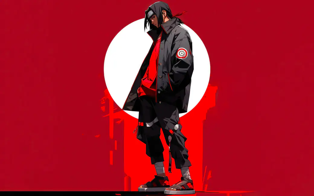 Itachi Uchiha in fashionable clothes — desktop and phone wallpaper, free download