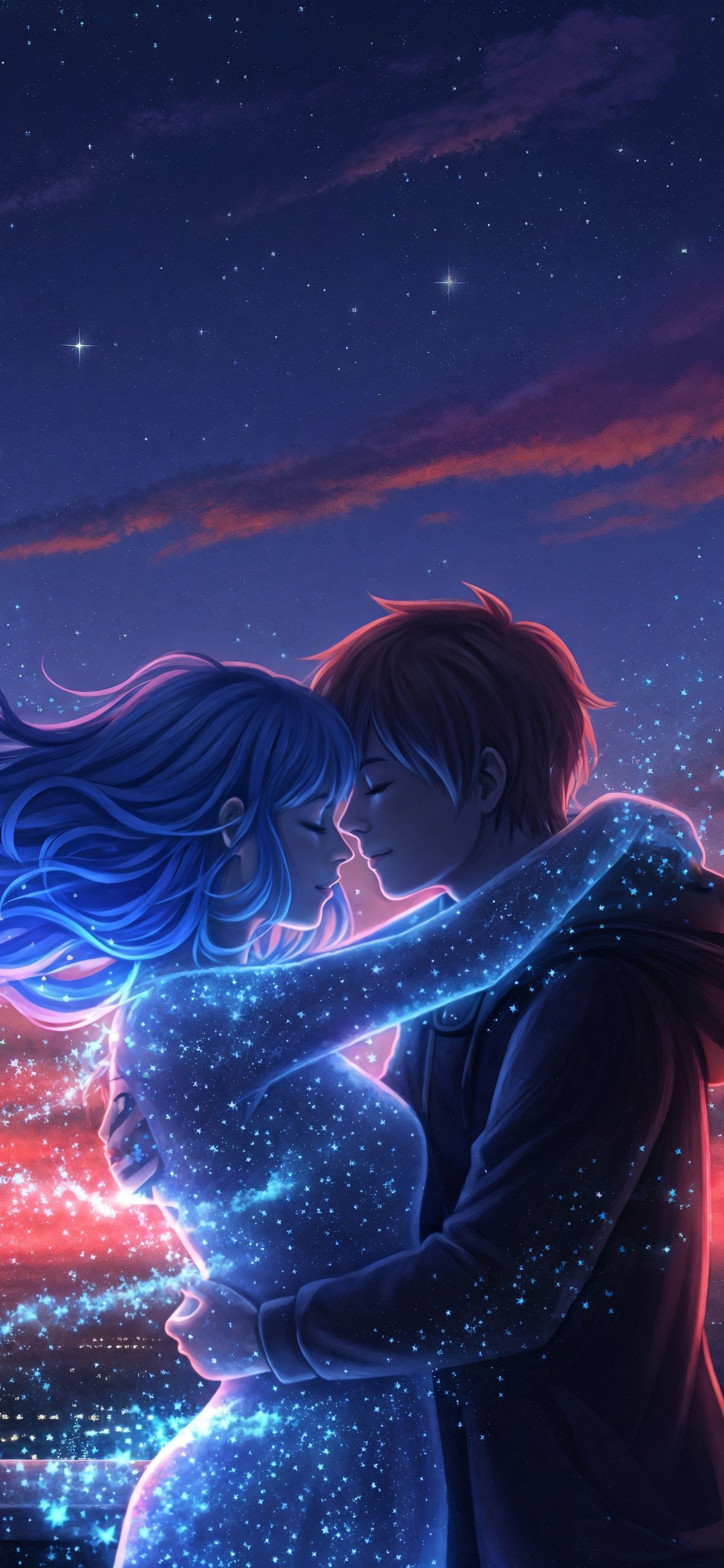 Couple embracing at magical sunset beach - Wallpapers for iPhone X/XS/11 Pro in 1125x2436 resolution