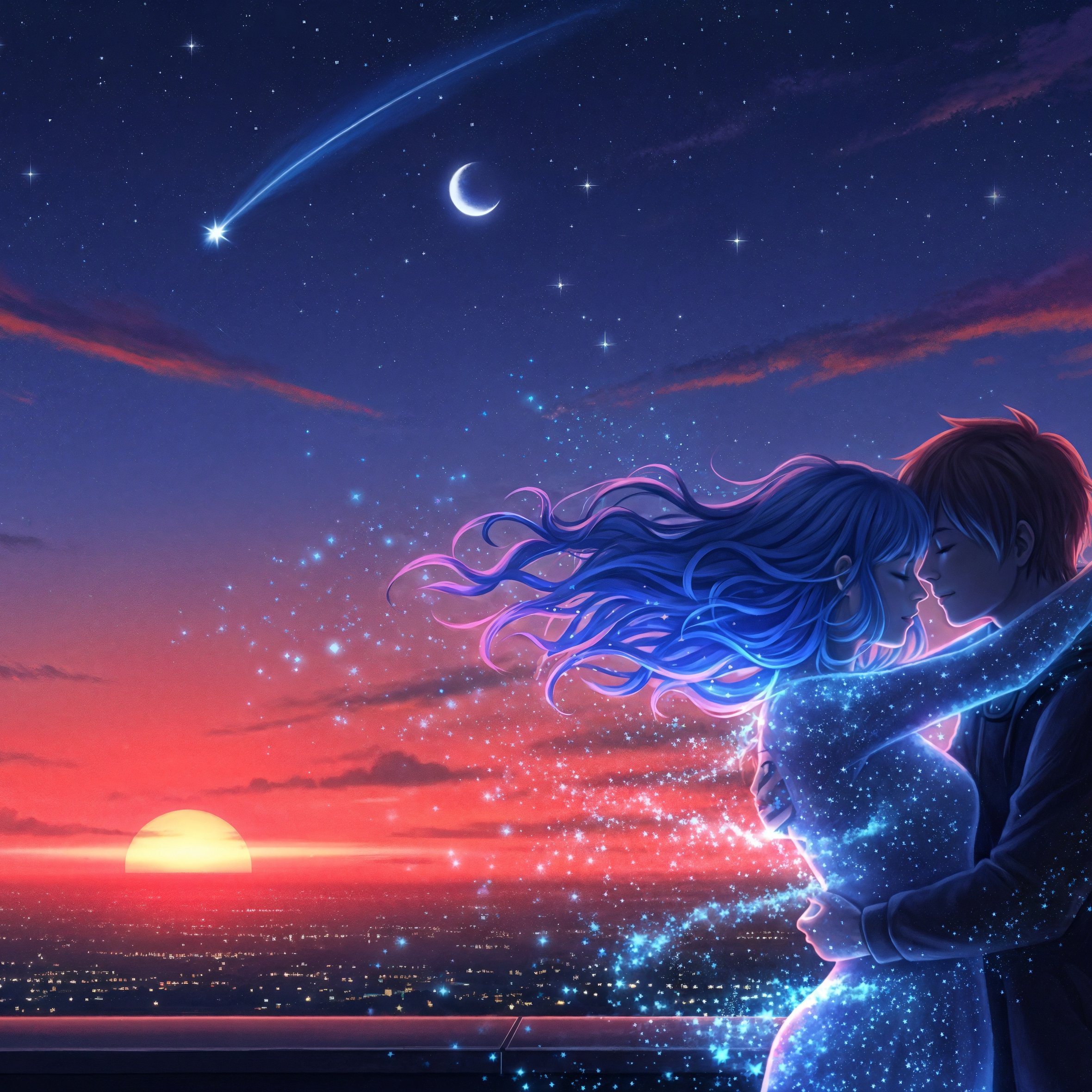 Couple embracing at magical sunset beach - Wallpapers for iPad Air 10.9″ in 2360x2360 resolution