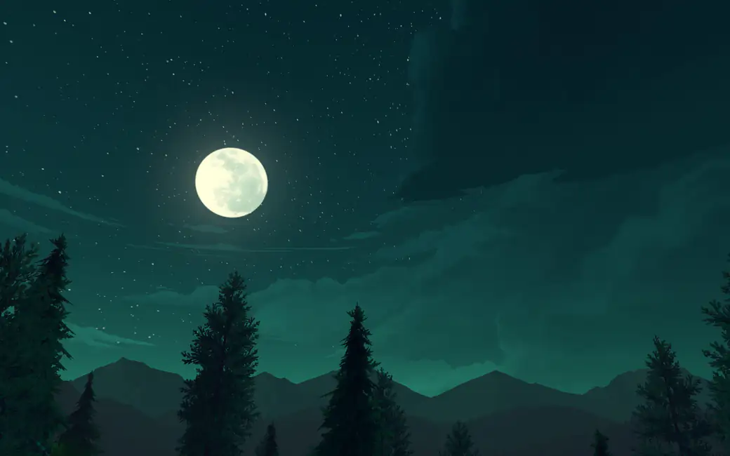 Full moon over forest and mountains — desktop and phone wallpaper, free download