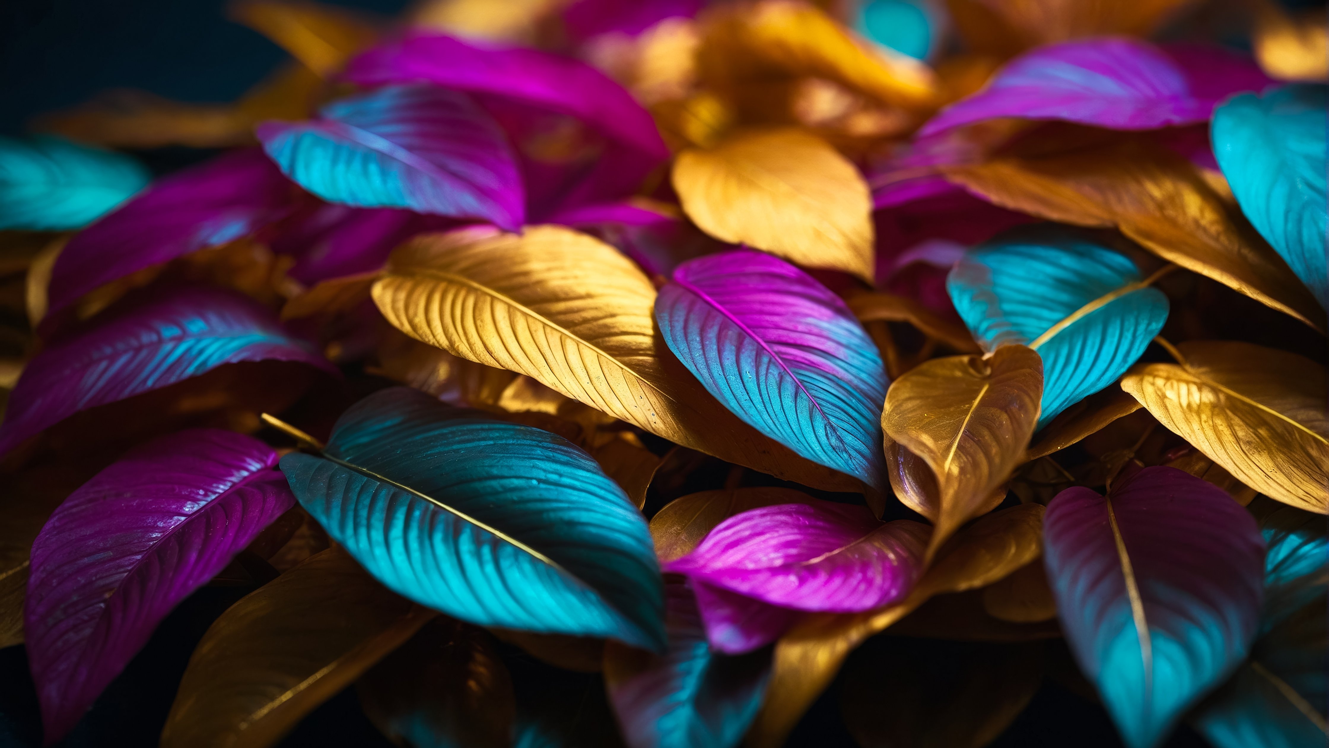 Gold and blue leaves - Wallpapers for Apple iMac 24″ in 4480x2520 resolution