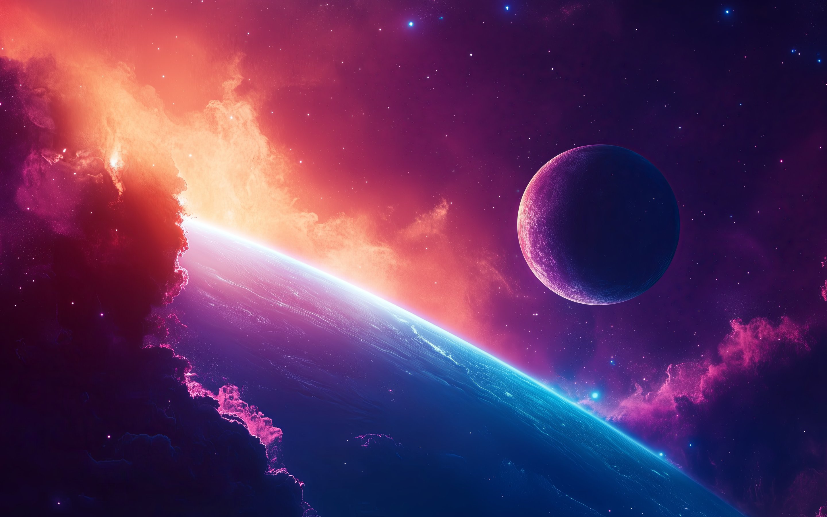 Ocean planet with satellite and clouds - Wallpapers for Apple MacBook 15″ in 2880x1800 resolution