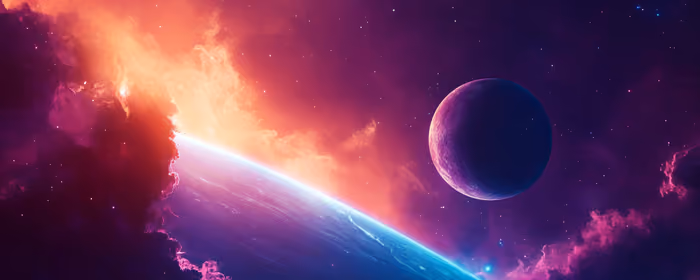 UltraWide 21:9 обои космос (2560x1080): планета, орбита, туманность, звёзды