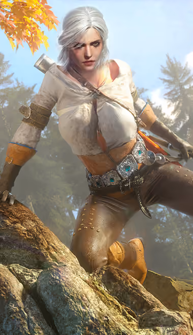 Обои игры: Цири, The Witcher, меч, лес