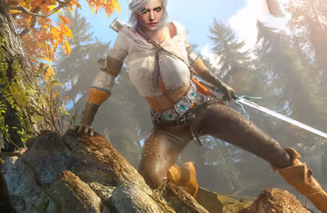 Обои игры: Цири, The Witcher, меч, лес