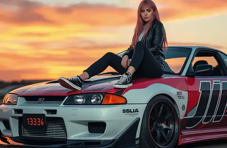 Обои Nissan для Apple MacBook 16″ (3072x1920): Nissan Skyline R33, девушка, обвес, спойлер