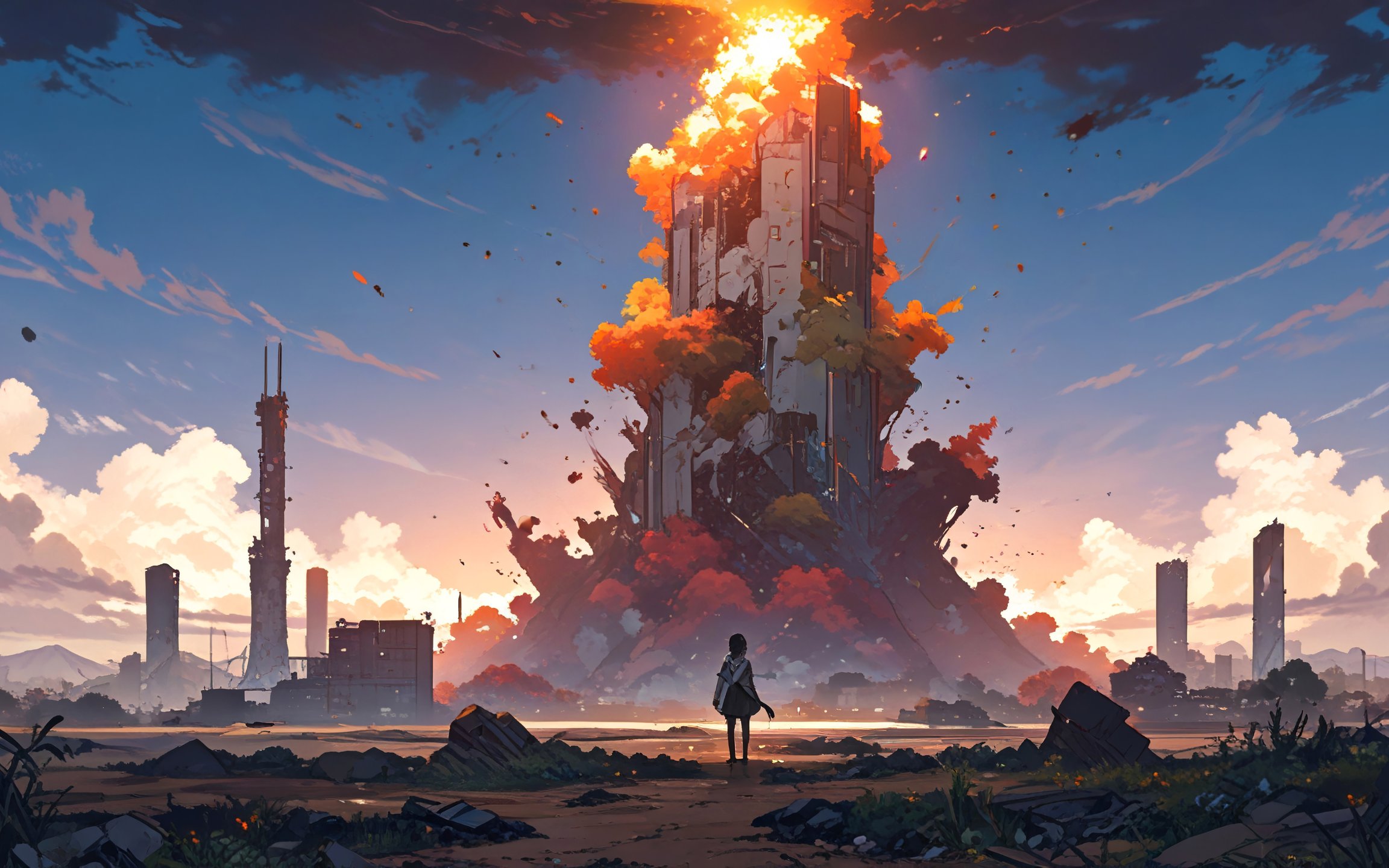 Tower explosion on the apocalypse - Wallpapers for Apple MacBook 12″ in 2304x1440 resolution
