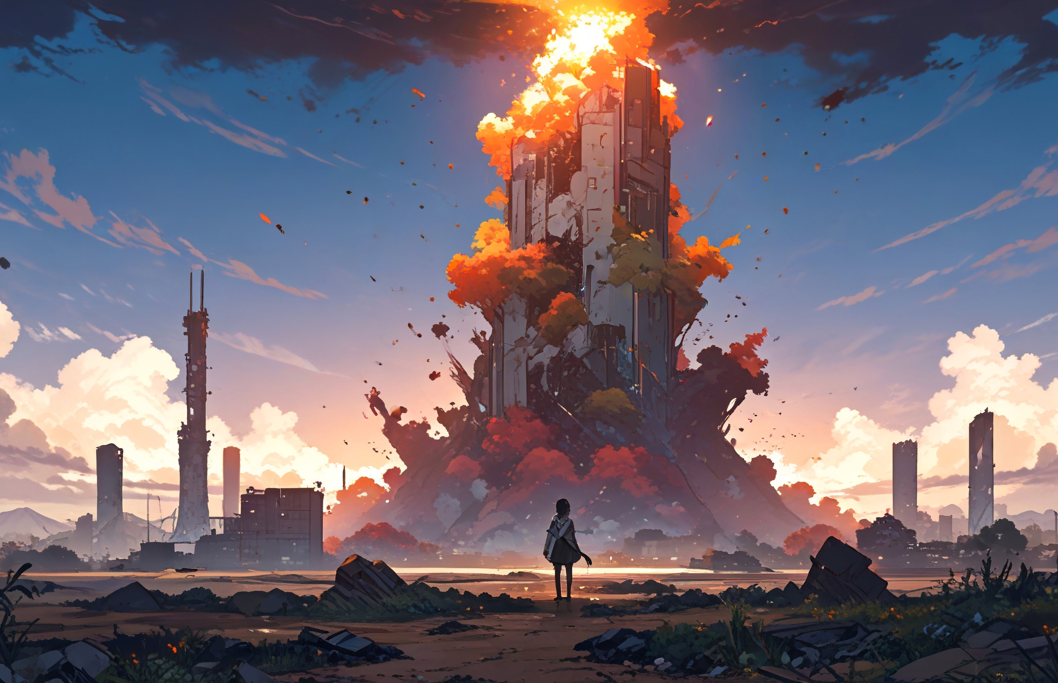 Tower explosion on the apocalypse - Wallpapers for Apple MacBook 16.2″ in 3456x2234 resolution