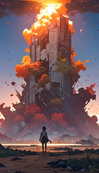 Wallpapers for iPhone 17 Pro/17/16 Pro (1206x2622): apocalypse, tower, fire, ruins