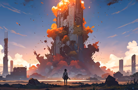 Industry Wallpapers for Samsung Galaxy Tab S9 FE+/Tab S11, Xiaomi Pad 5, Redmi Pad 2 Pro, POCO Pad (2560x2560): apocalypse, tower, fire, ruins