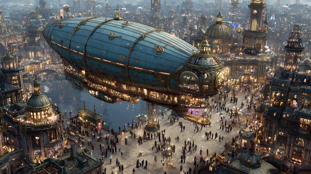 Steampunk airship over the city — Free Download Wallpapers in Full HD ...