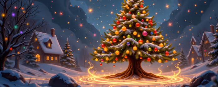 UltraWide 21:9 wallpapers (2560x1080): christmas tree, village, snow, winter