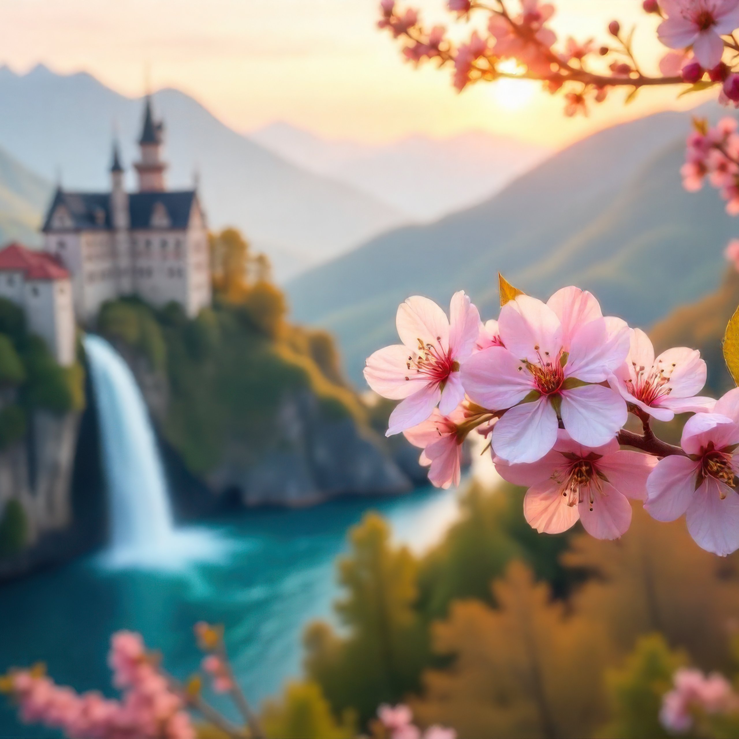 Cherry blossoms in the mountains - Wallpapers for Samsung Galaxy Tab S9 FE+/Tab S11, Xiaomi Pad 5, Redmi Pad 2 Pro, POCO Pad in 2560x2560 resolution