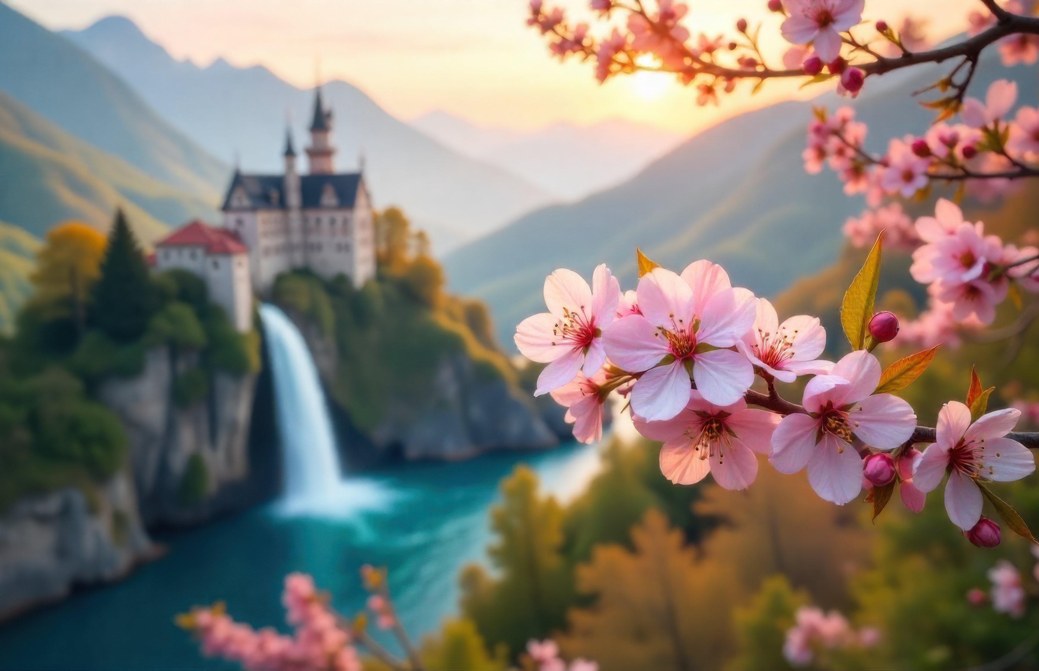 Cherry blossoms in the mountains - Wallpapers for Apple MacBook 16.2″ in 3456x2234 resolution