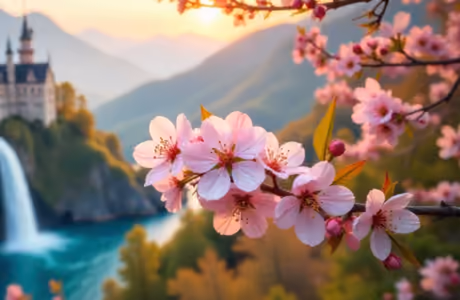 Nature wallpapers: sakura, castle, waterfall, mountains