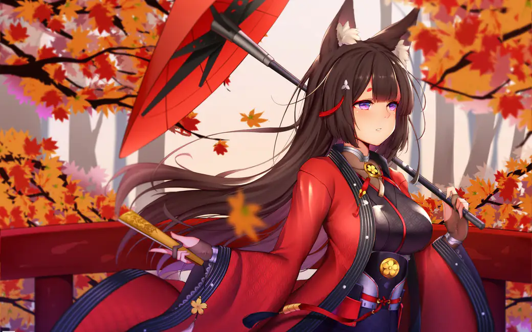 Amagi from Azur Lane with fox ears — desktop and phone wallpaper, free download