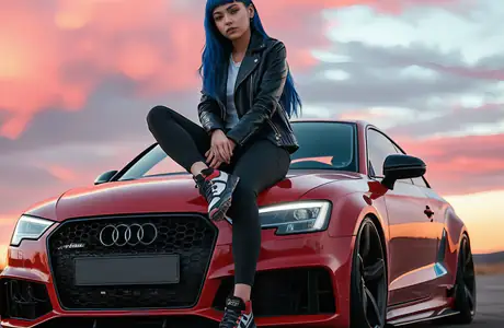 Обои для iPad 10.2″ (2160x2160): Audi RS 3, женщина, спорткар, вечер