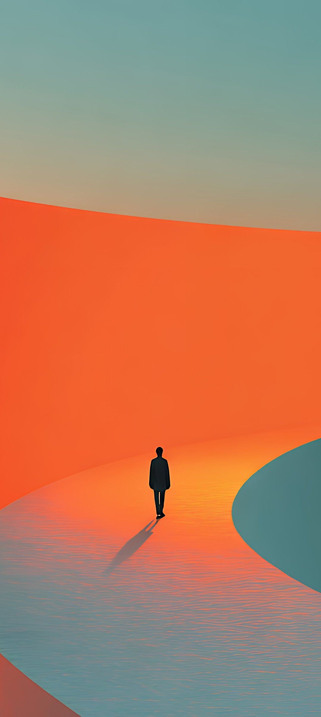 Man walking on curved path at sunset - Wallpapers for Samsung Galaxy A13/A14/A53, Realme 12 Pro 5G, POCO M5 in 1080x2408 resolution