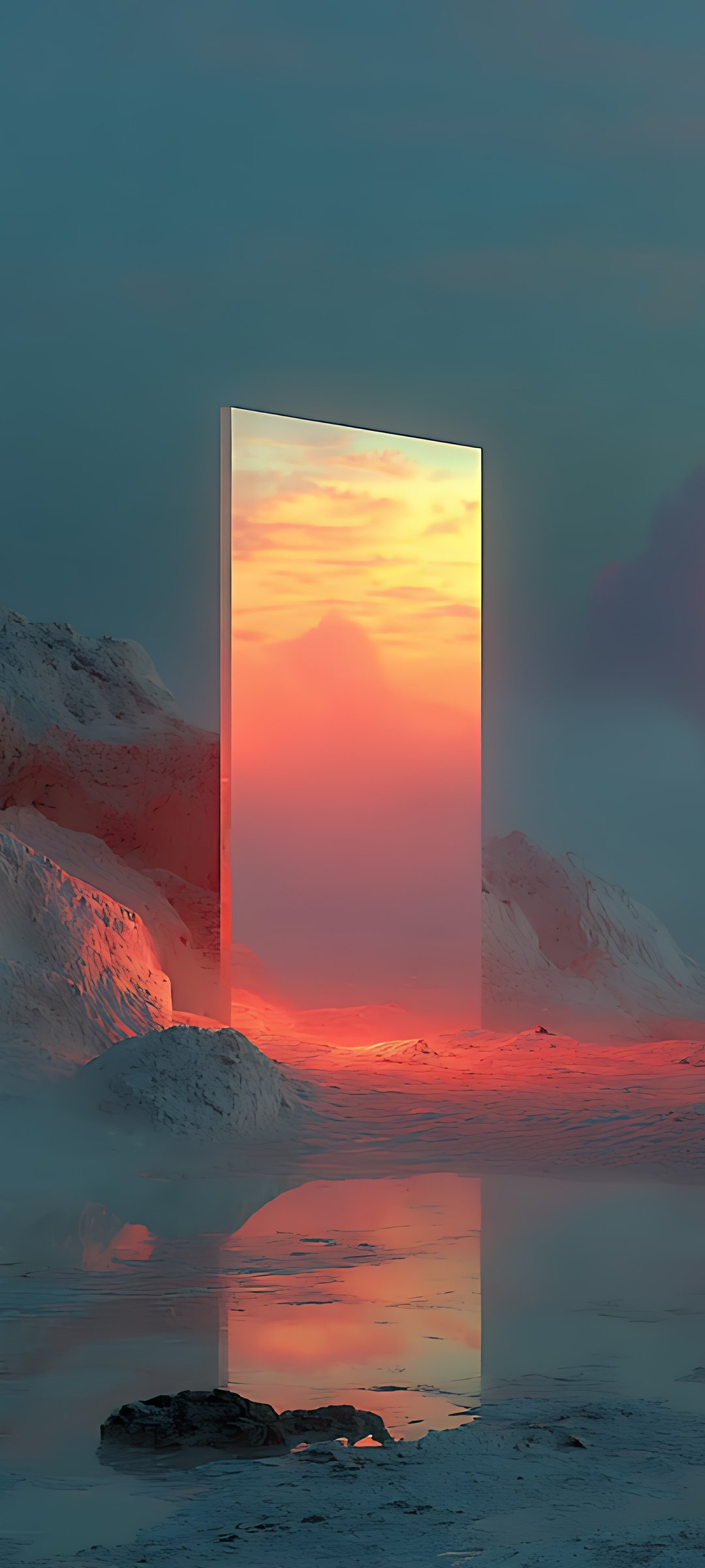 Mirrored monolith at sunset - Wallpapers for Samsung Galaxy M55, POCO M4/X4/X5, Xiaomi Redmi 12/13/Note 13/Note 14/Note 14S in 1080x2400 resolution