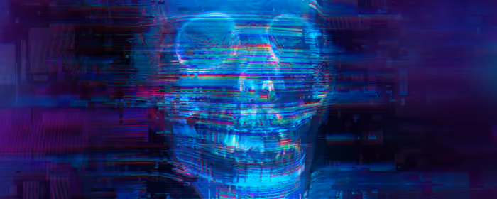 UltraWide 32:9 обои (3840x1080): череп, глитч, голограмма, футуризм