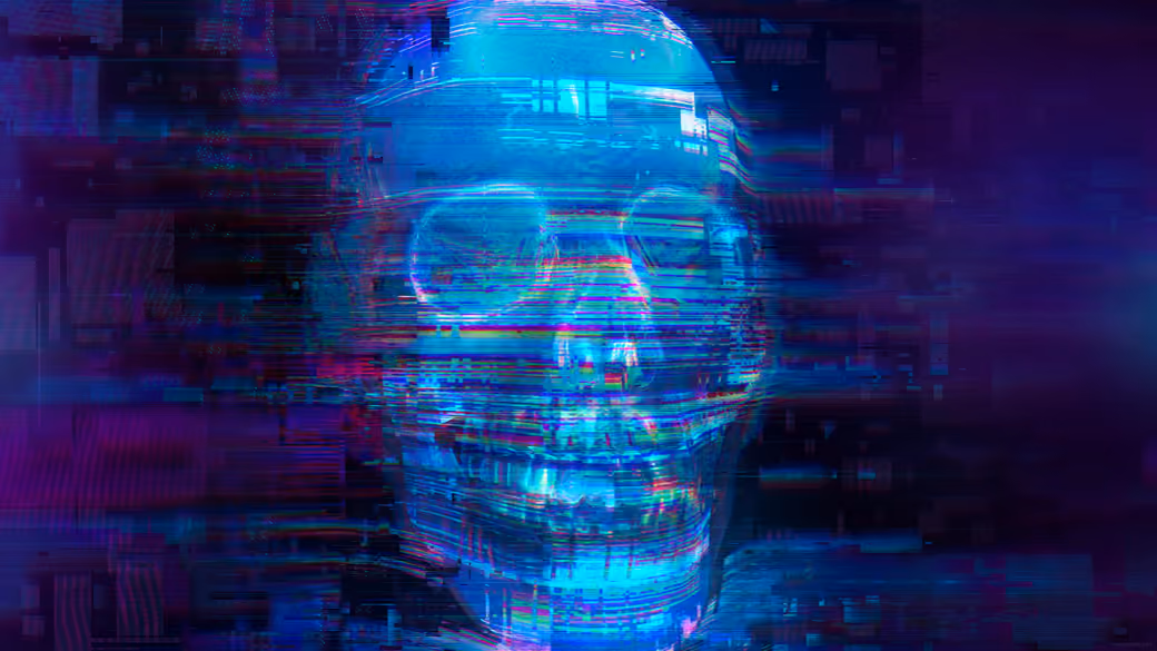 Glitch effect with a digital skull - UltraWide 32:9 wallpapers in 3840x1080 resolution