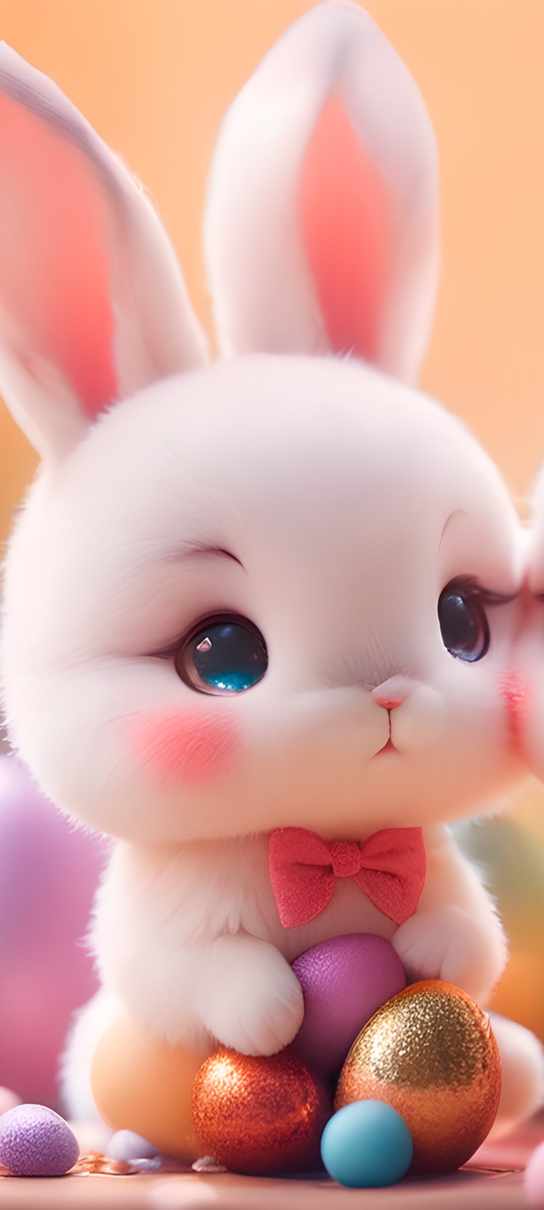 Two cute white bunnies with Easter eggs - Wallpapers for Samsung Galaxy M55, POCO M4/X4/X5, Xiaomi Redmi 12/13/Note 13/Note 14/Note 14S in 1080x2400 resolution
