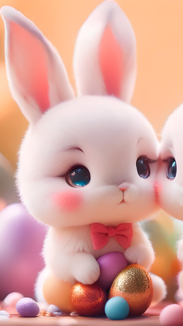 Two cute white bunnies with Easter eggs - Wallpapers for Samsung/LG in 720x1280 resolution