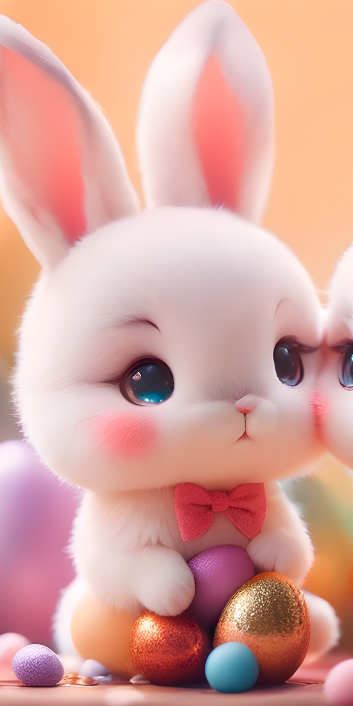 Two cute white bunnies with Easter eggs - Wallpapers for Samsung Galaxy A03s, Xiaomi Redmi 7A, POCO C3 in 720x1440 resolution