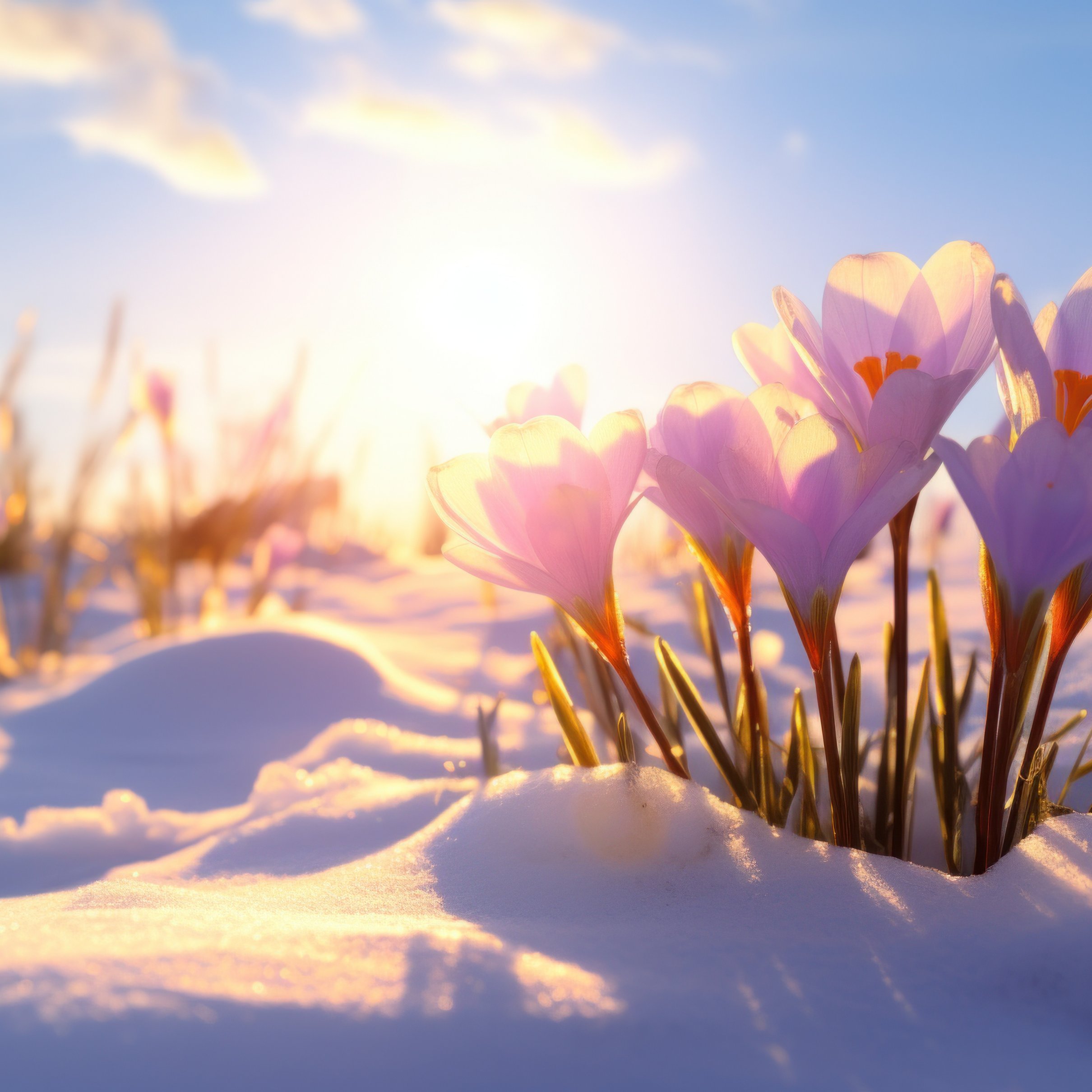 Snowdrops in the snow at dawn - Wallpapers for iPad Pro 11″ 2024 in 2420x2420 resolution