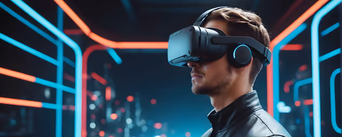 Обои технологии: VR гарнитура, мужчина, виртуальная реальность, гейминг